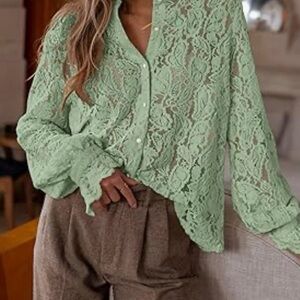 PrettyGarden Mint Lace Women's Blouse, Large
